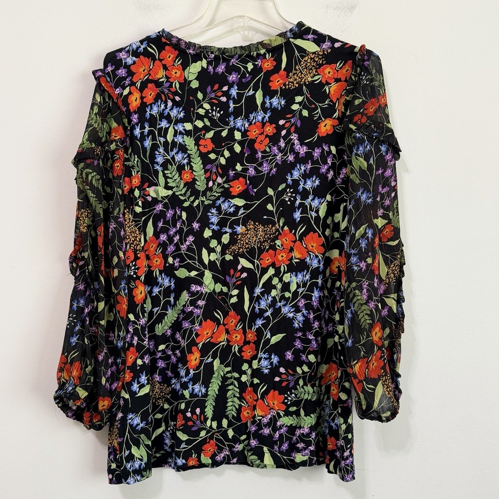 Maeve Anthropologie Jacquin Top XL Floral Popover 3/4 Sleeve Tie Neck Party - Picture 8 of 9